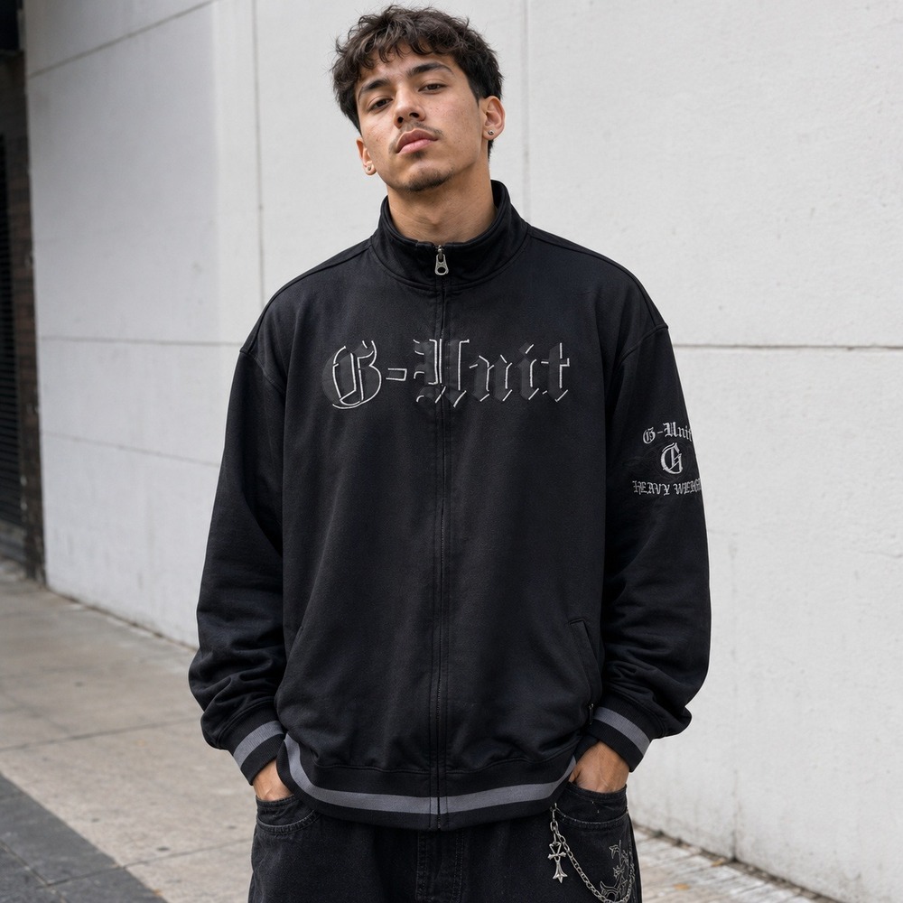 G-Unit Heavy Weight Jacket Mens XL Black Y2K Hip Hop Full Zip Streetwear